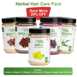 Pack of 5 100GM - Amla + Reetha + Shikakai + Bhringraj + Hibiscus Powder – Herbal Hair Care Powder for Hair Growth & Strength Jar