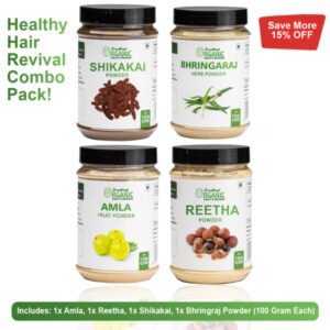Pack of 4 100GM - Amla + Reetha + Shikakai + Bhringraj Powder – Natural Herbal Hair Cleanser & Hair Growth Formula Jar
