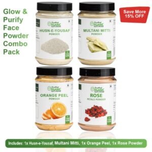 Pack Of 4 200GM- Multani Mitti + 150GM- Husn E Yousuf Powder & 100GM- Dry Rose Flower + Orange Peel Powder Jar