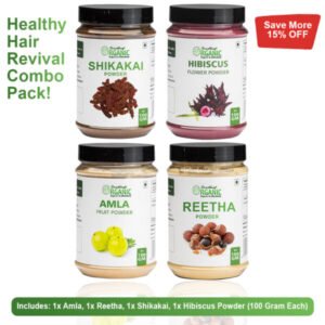 Pack of 4 100GM-Amla + Reetha + Shikakai + Hibiscus Powder | Natural Hair Care & Hair Growth | Anti-Dandruff & Hair Strengthening Jar