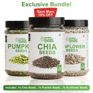 Pack Of 3 150GM- Chia Seeds Organic For Weight Loss + Green Pumpkin Seeds Without Shell + Sunflower Seeds Without Shell Jar