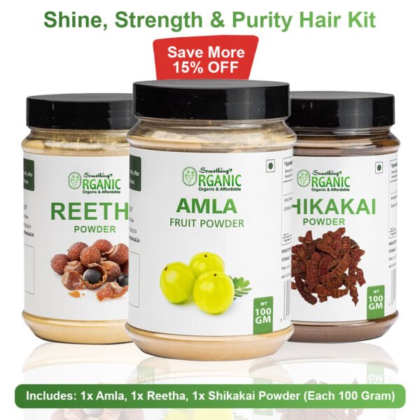 Pack of 3 Amla + Reetha + Shikakai Powder for Hair-100GM – Natural Hair Growth, Strengthening & Conditioning Treatment Jar