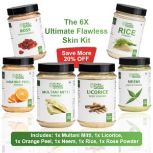 Pack of 6 200GM- Multani Mitti + 150GM- Rice Powder & 100GM- Orange Peel + Rose + Neem + Licorice Powder – Natural Herbal Face & Skin Care Blend Jar