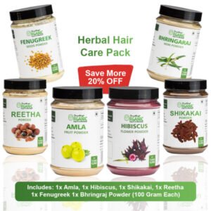 Pack of 6 – 100GM - Amla, Reetha, Shikakai, Bhringraj , Hibiscus, Fenugreek (Methi Dana) Powder | 100% Natural Herbal Hair Care Pack Jar