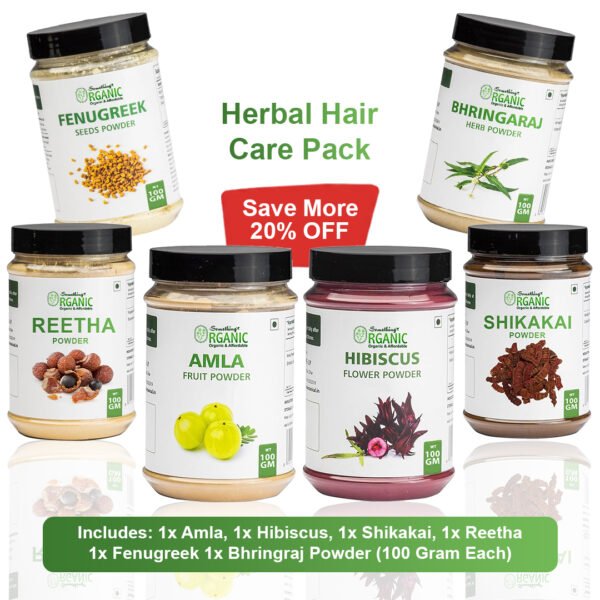 Pack of 6 – 100GM - Amla, Reetha, Shikakai, Bhringraj , Hibiscus, Fenugreek (Methi Dana) Powder | 100% Natural Herbal Hair Care Pack Jar