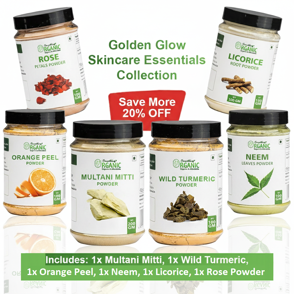 Pack of 6 200GM- Multani Mitti & 100GM- Licorice + Orange Peel + Rose + Neem + Wild Turmeric Powder – Herbal Skin Brightening & Acne Care Face Pack Jar #2